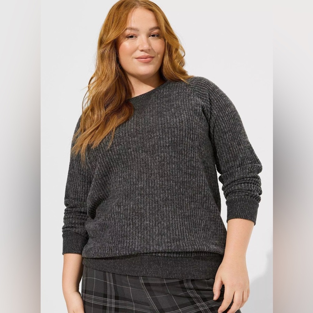 Torrid Slate Brushed Waffle Raglan Long Sleeve Sweatshirt Sz 00 (XL) EUC